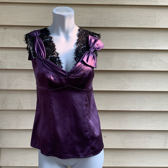 Nanette Lepore y2k purple silk & black lace blouse - Picture 2 of 6